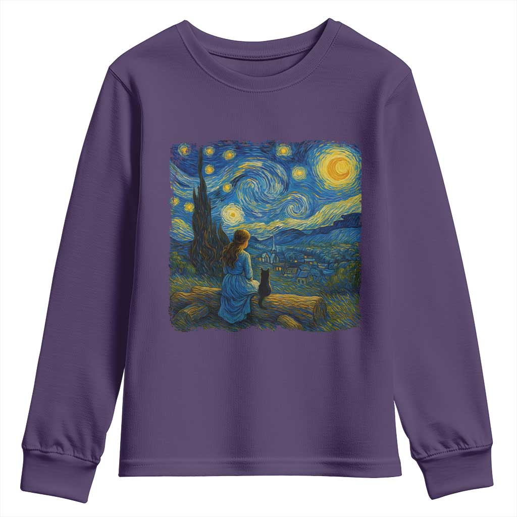 Cute Cat Starry Night Youth Sweatshirt Kitty Lovers TS14 Purple Print Your Wear