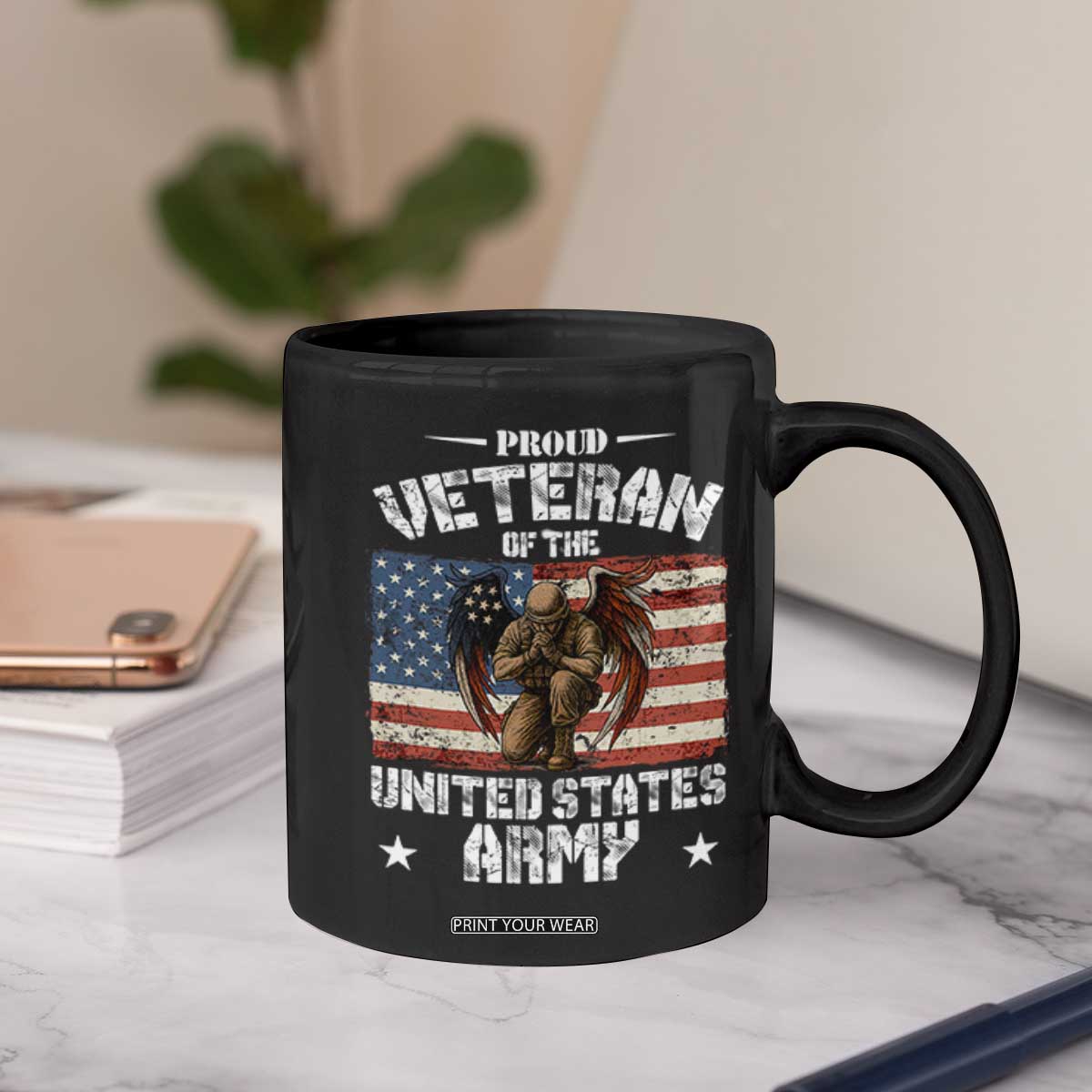 US Army Veteran Tribute Coffee Mug American Flag Angel Soldier Memorial TS14 Print Your Wear