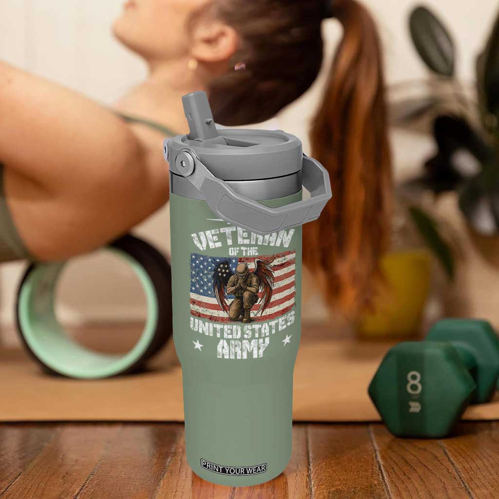 US Army Veteran Tribute Flip Straw Tumbler American Flag Angel Soldier Memorial TS14 One Size: 30 oz Moss Green Print Your Wear