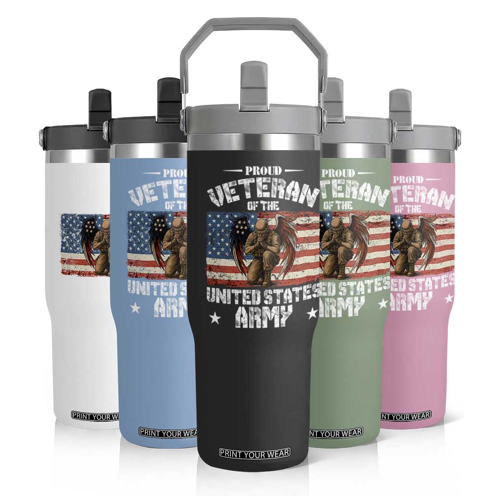 US Army Veteran Tribute Flip Straw Tumbler American Flag Angel Soldier Memorial TS14 Print Your Wear