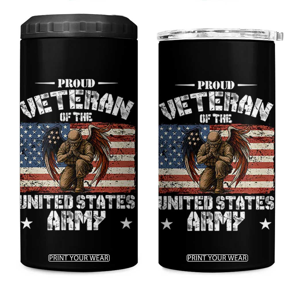 US Army Veteran Tribute 4 in 1 Can Cooler Tumbler American Flag Angel Soldier Memorial TS14 One Size: 16 oz Black Print Your Wear