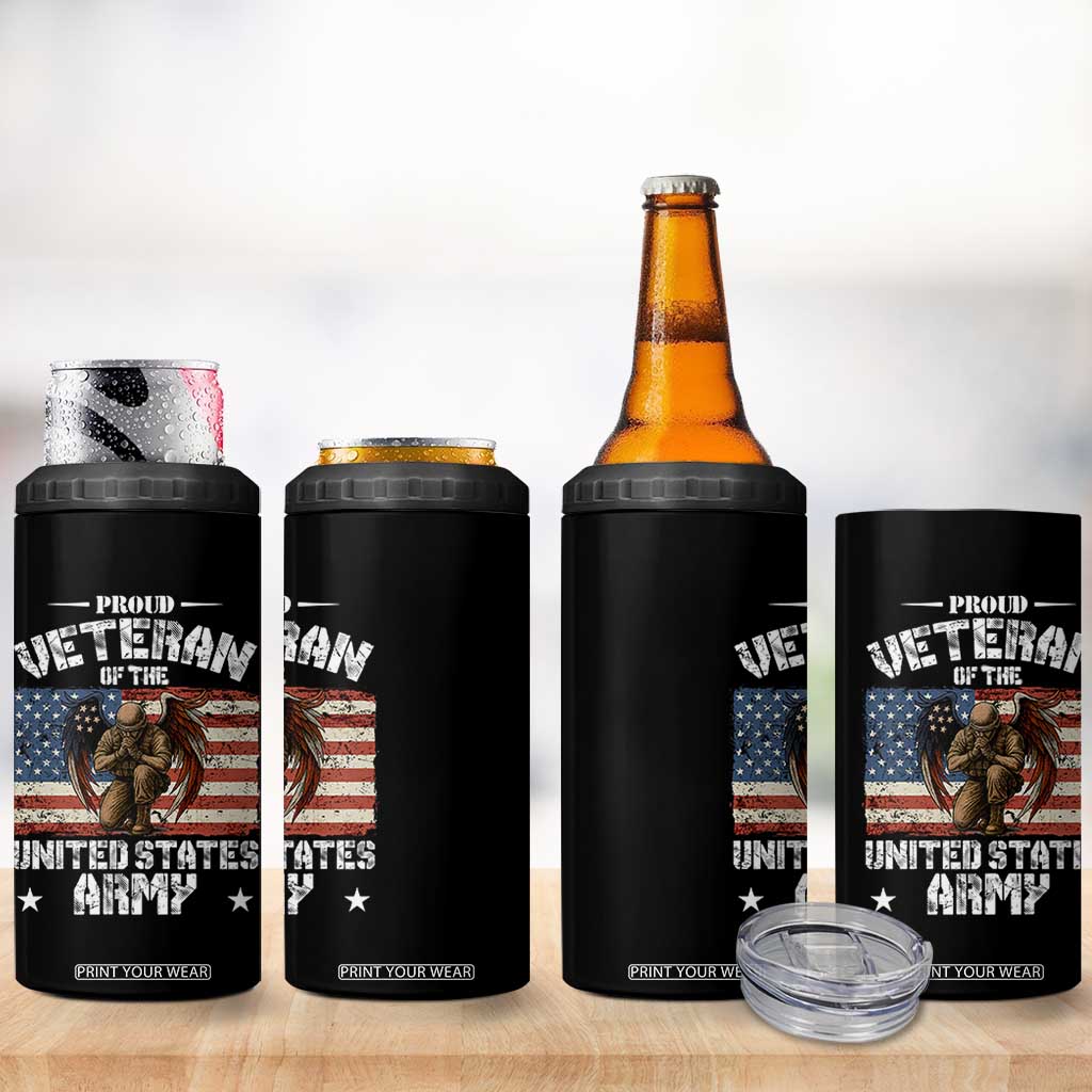 US Army Veteran Tribute 4 in 1 Can Cooler Tumbler American Flag Angel Soldier Memorial TS14 Print Your Wear