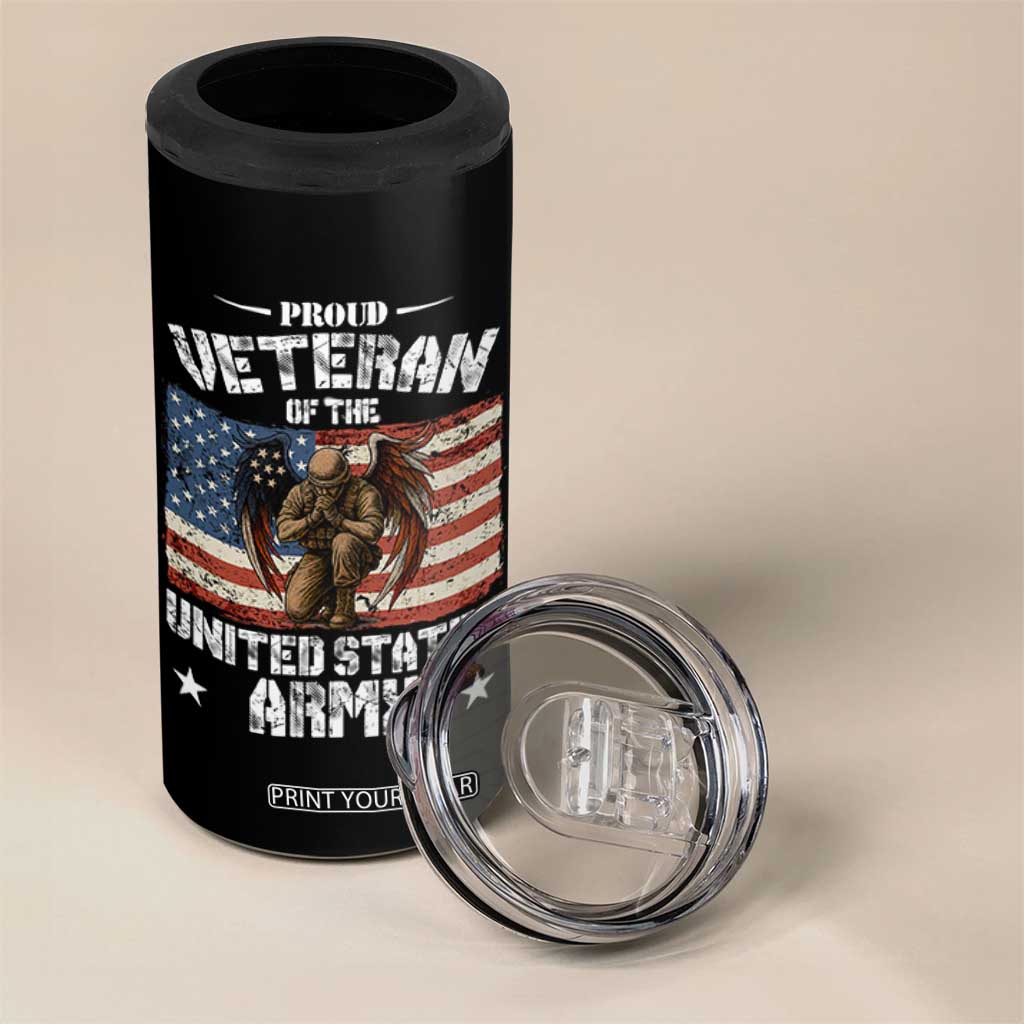 US Army Veteran Tribute 4 in 1 Can Cooler Tumbler American Flag Angel Soldier Memorial TS14 Print Your Wear