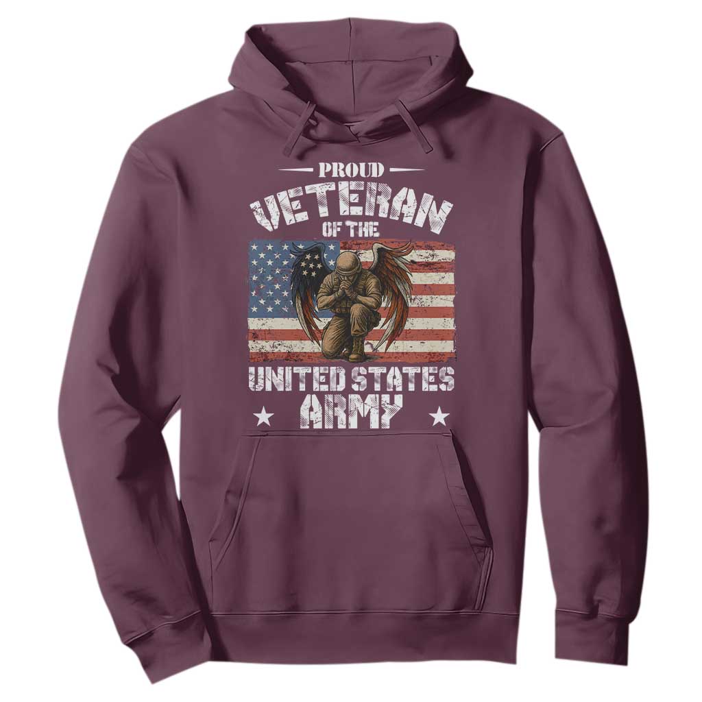 US Army Veteran Tribute Hoodie American Flag Angel Soldier Memorial TS14 Maroon Print Your Wear