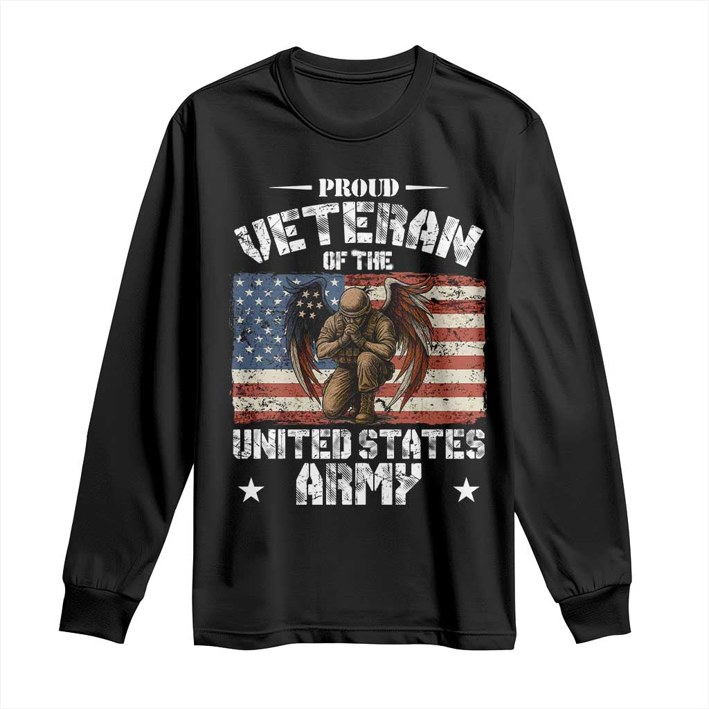 US Army Veteran Tribute Long Sleeve Shirt American Flag Angel Soldier Memorial TS14 Black Print Your Wear