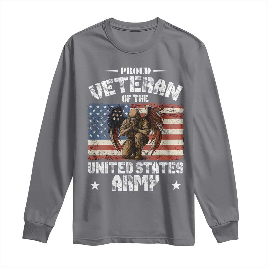 US Army Veteran Tribute Long Sleeve Shirt American Flag Angel Soldier Memorial TS14 Charcoal Print Your Wear