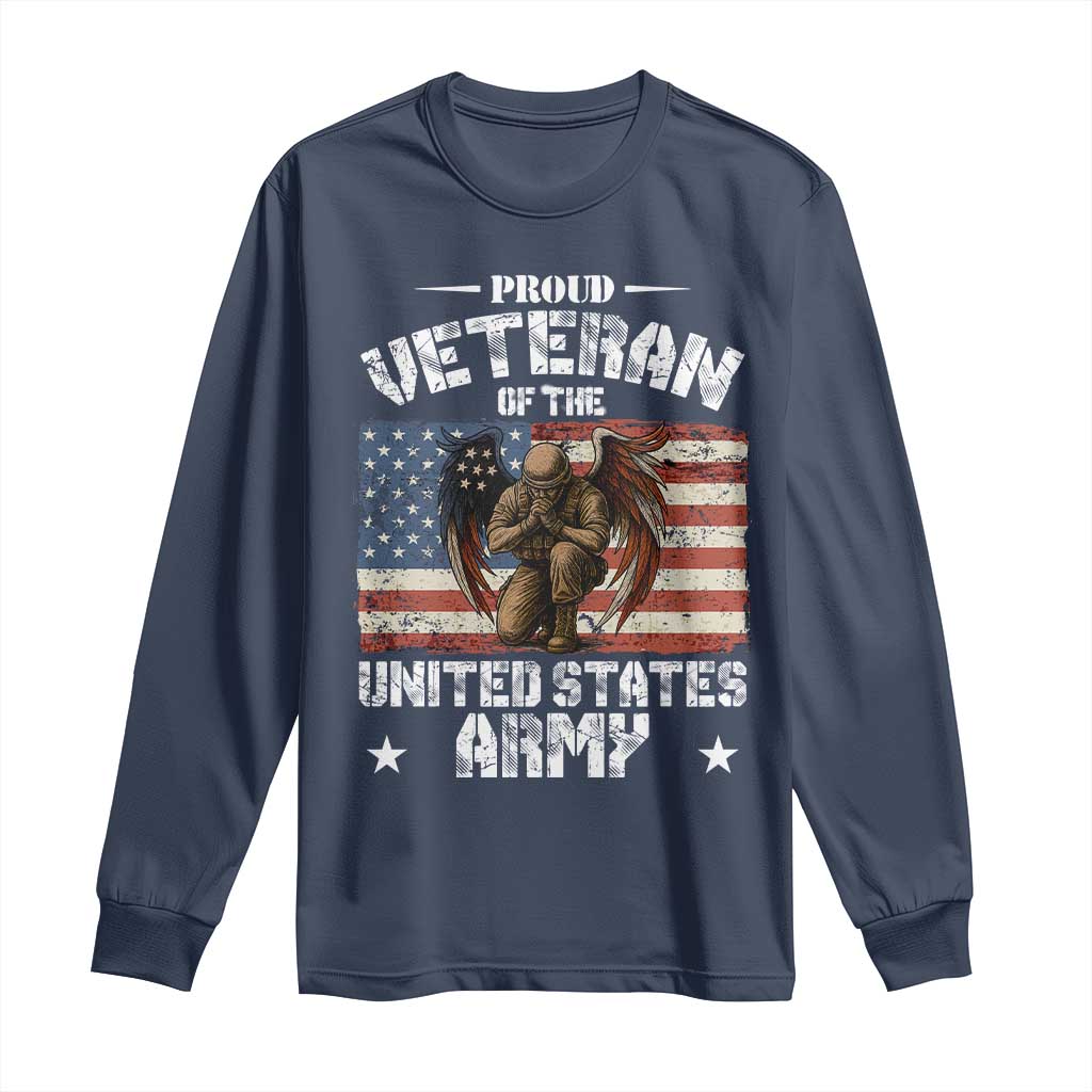 US Army Veteran Tribute Long Sleeve Shirt American Flag Angel Soldier Memorial TS14 Navy Print Your Wear