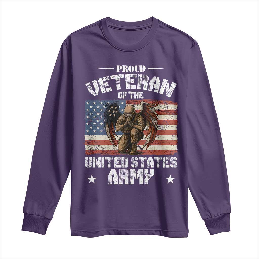 US Army Veteran Tribute Long Sleeve Shirt American Flag Angel Soldier Memorial TS14 Purple Print Your Wear
