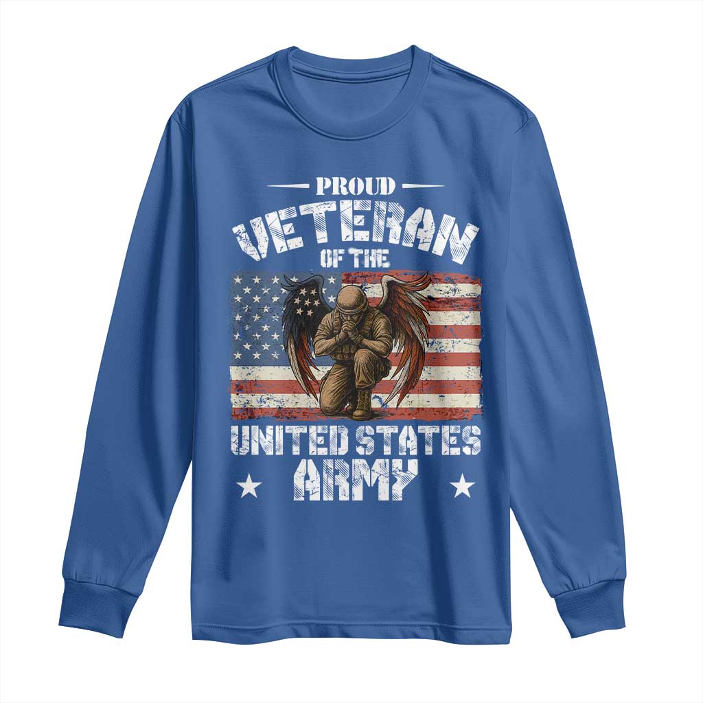 US Army Veteran Tribute Long Sleeve Shirt American Flag Angel Soldier Memorial TS14 Royal Blue Print Your Wear