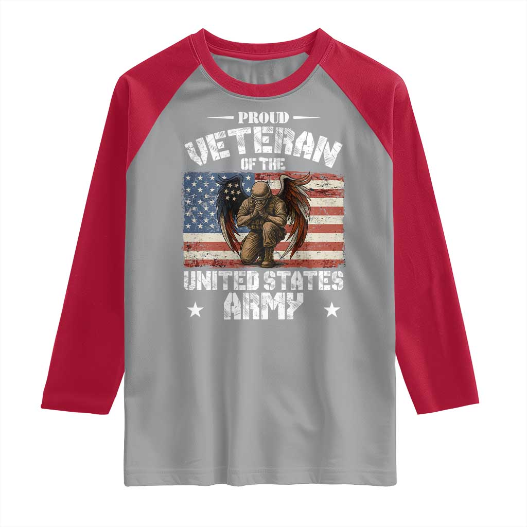 US Army Veteran Tribute Raglan Shirt American Flag Angel Soldier Memorial TS14 Sport Gray Red Print Your Wear