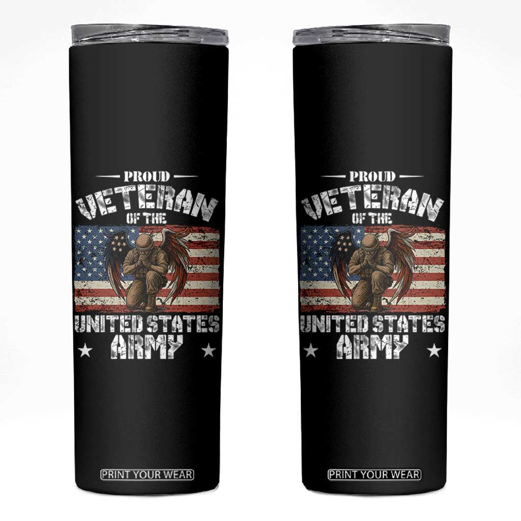 US Army Veteran Tribute Skinny Tumbler American Flag Angel Soldier Memorial TS14 Black Print Your Wear