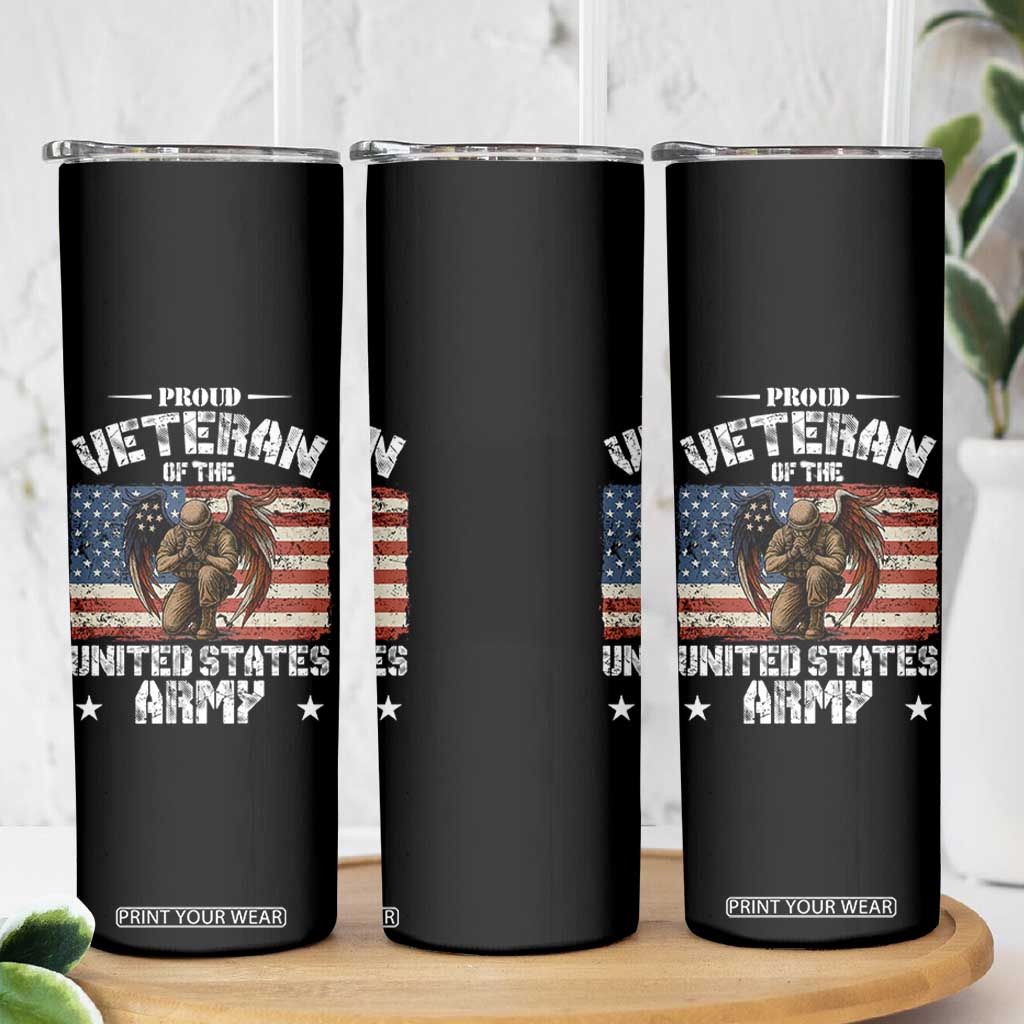 US Army Veteran Tribute Skinny Tumbler American Flag Angel Soldier Memorial TS14 Print Your Wear