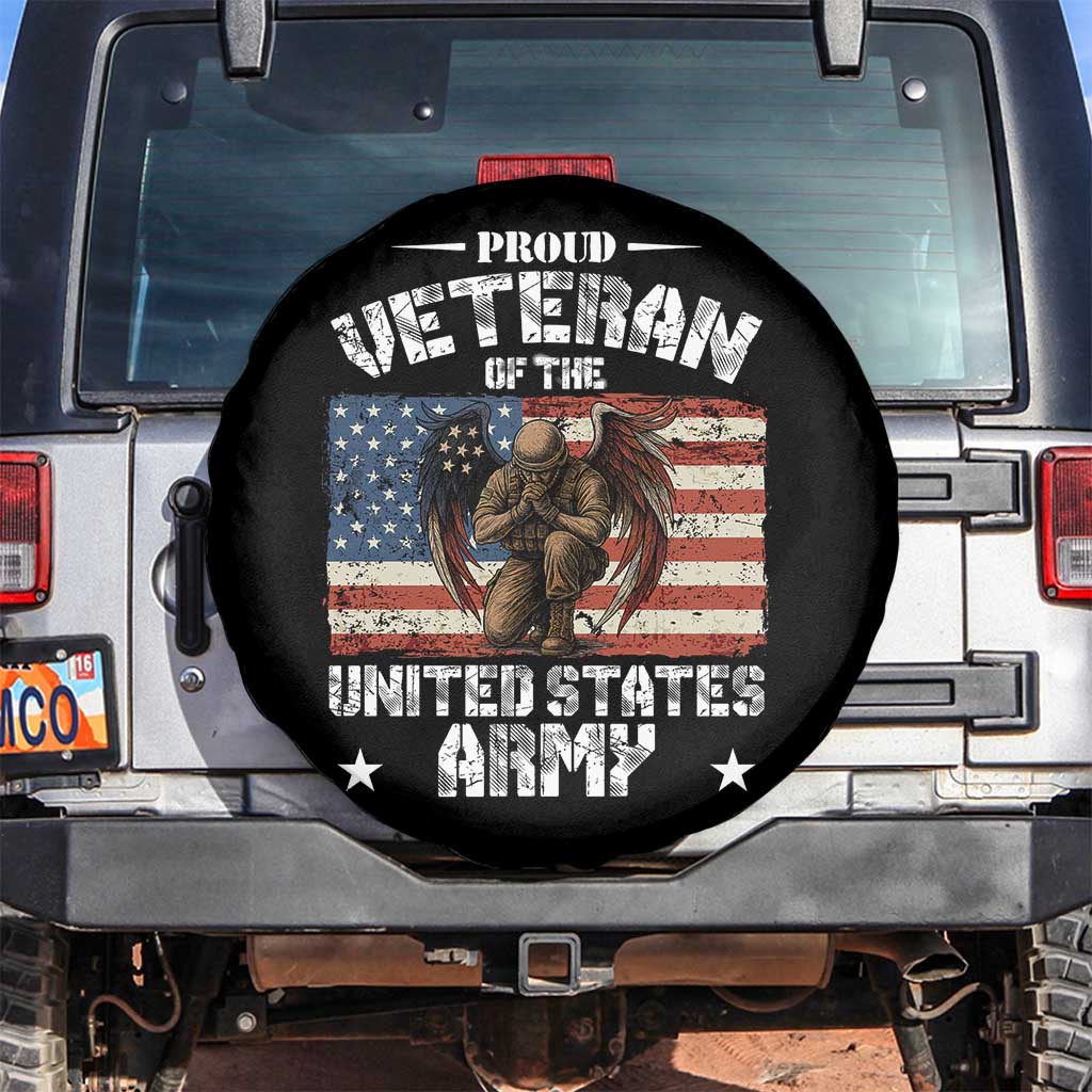 US Army Veteran Tribute Spare Tire Cover American Flag Angel Soldier Memorial TS14 No hole Black Print Your Wear