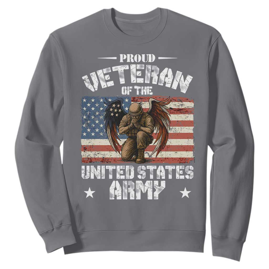US Army Veteran Tribute Sweatshirt American Flag Angel Soldier Memorial TS14 Charcoal Print Your Wear