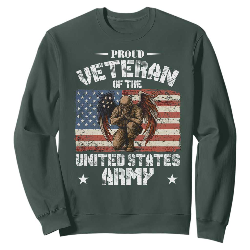 US Army Veteran Tribute Sweatshirt American Flag Angel Soldier Memorial TS14 Dark Forest Green Print Your Wear