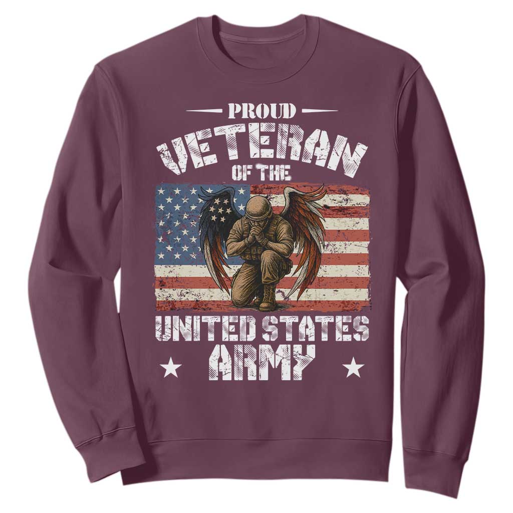 US Army Veteran Tribute Sweatshirt American Flag Angel Soldier Memorial TS14 Maroon Print Your Wear