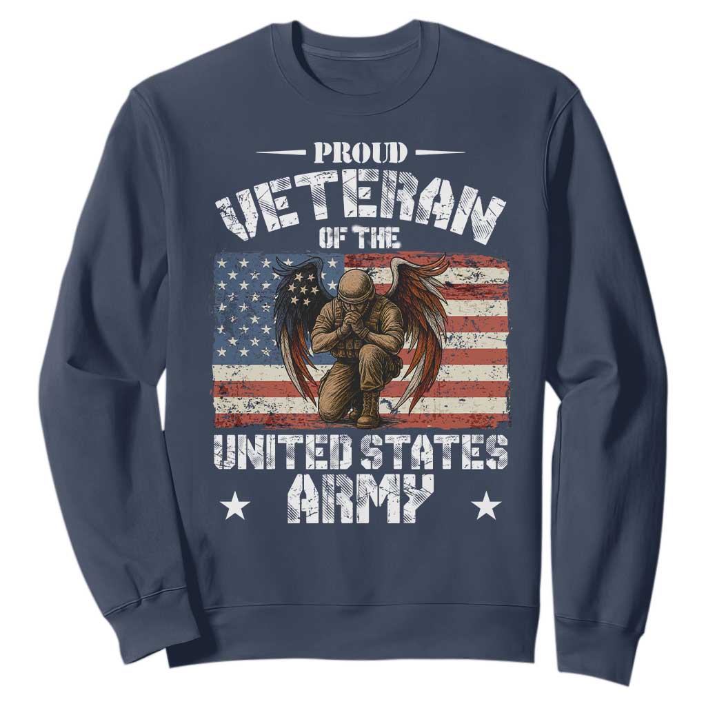 US Army Veteran Tribute Sweatshirt American Flag Angel Soldier Memorial TS14 Navy Print Your Wear