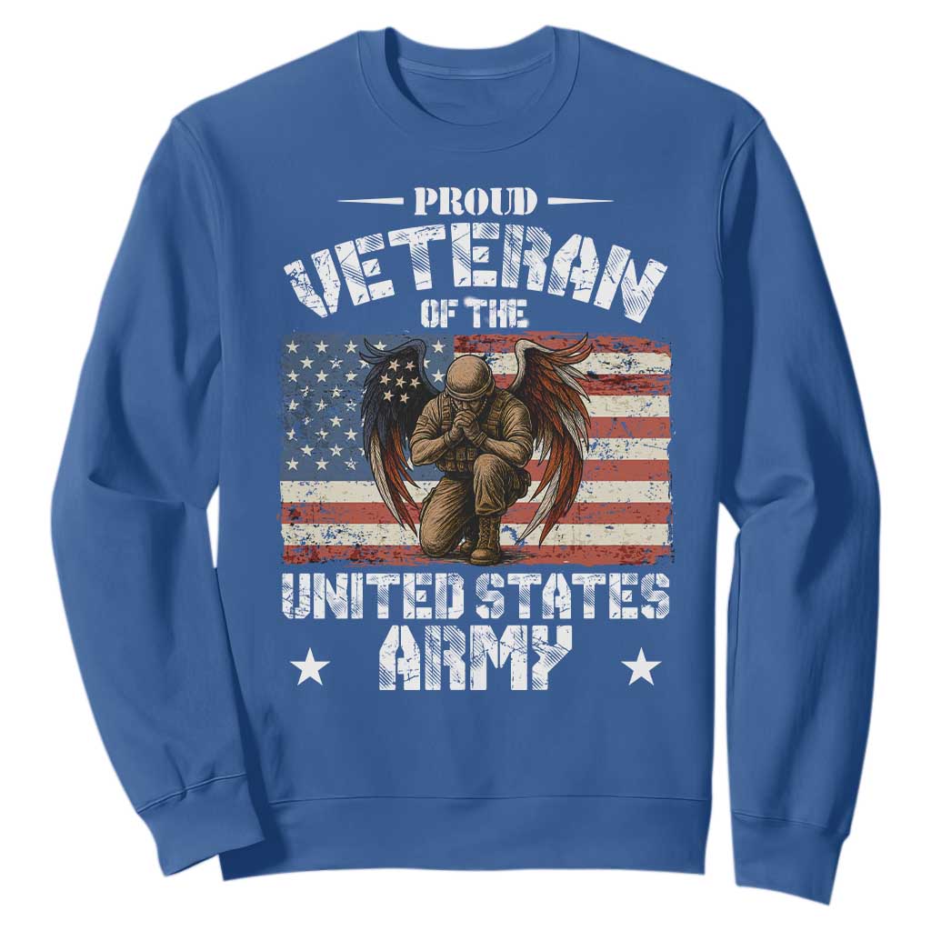 US Army Veteran Tribute Sweatshirt American Flag Angel Soldier Memorial TS14 Royal Blue Print Your Wear