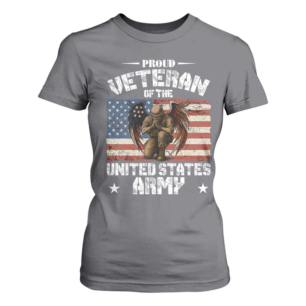 US Army Veteran Tribute T Shirt For Women American Flag Angel Soldier Memorial TS14 Charcoal Print Your Wear