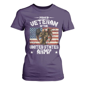 US Army Veteran Tribute T Shirt For Women American Flag Angel Soldier Memorial TS14 Purple Print Your Wear