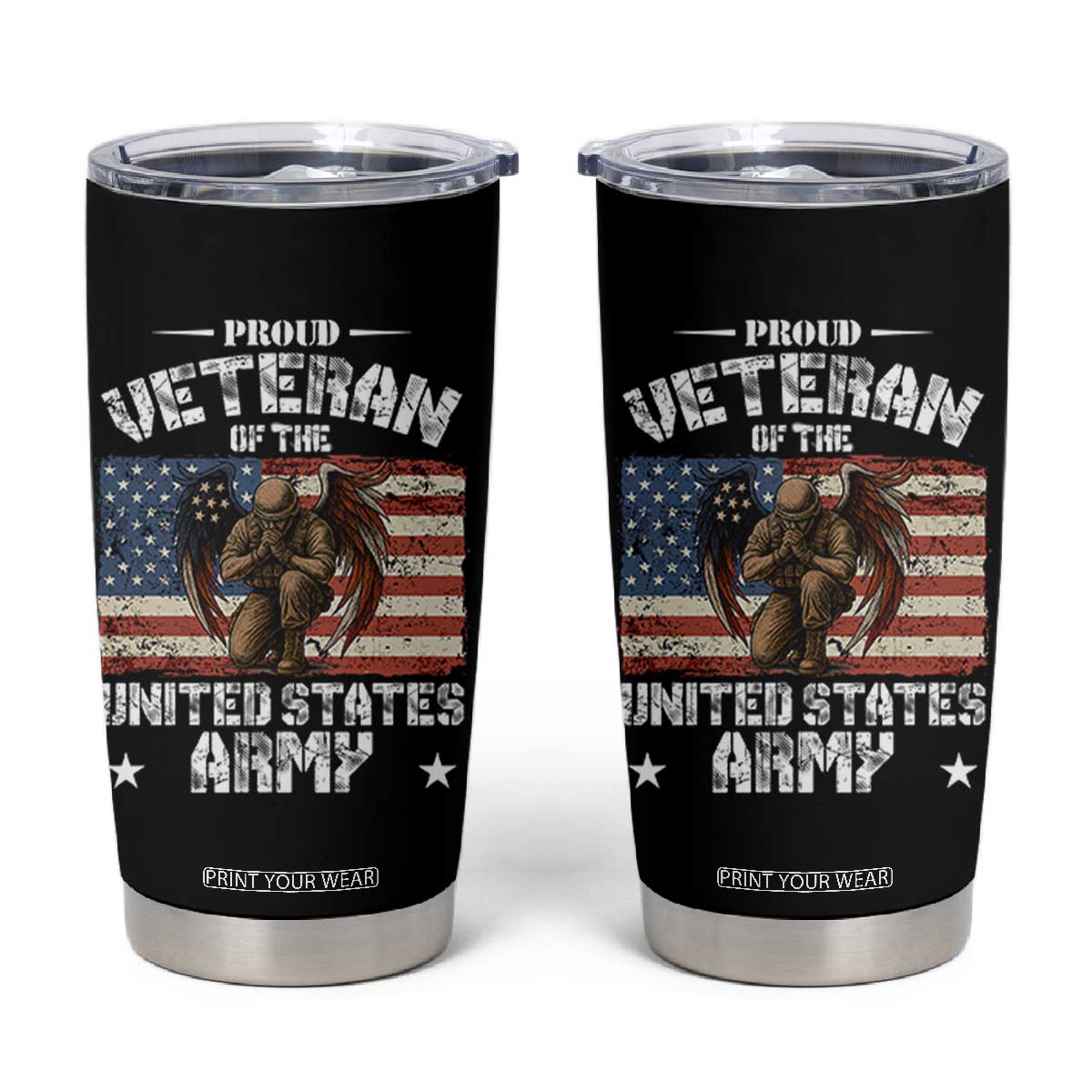 US Army Veteran Tribute Tumbler Cup American Flag Angel Soldier Memorial TS14 Black Print Your Wear