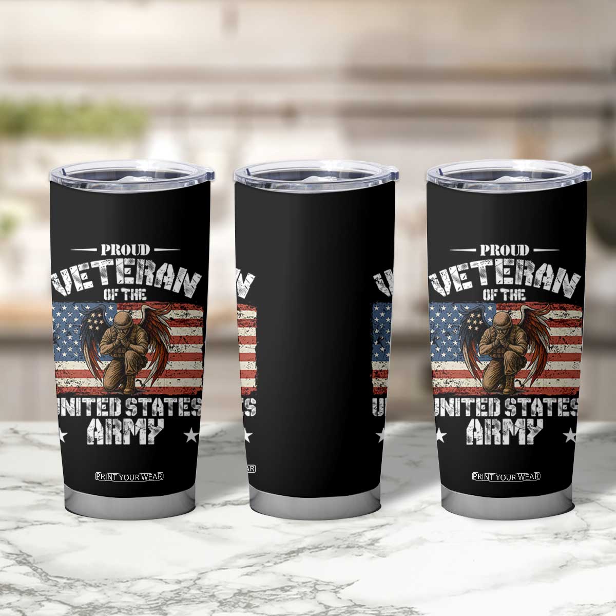 US Army Veteran Tribute Tumbler Cup American Flag Angel Soldier Memorial TS14 Print Your Wear