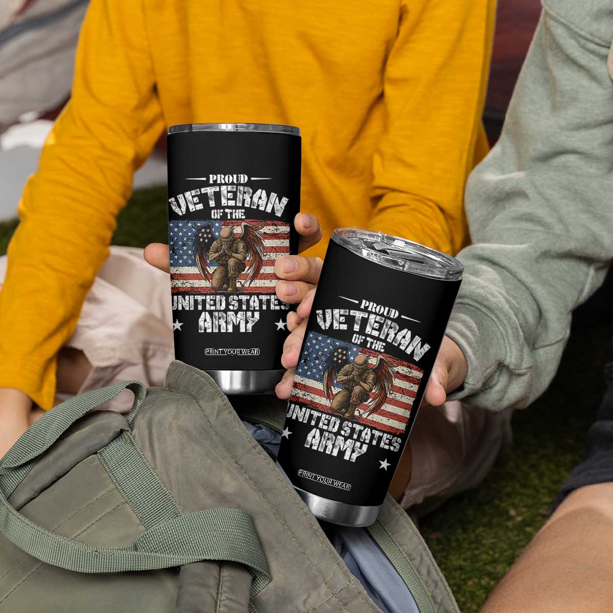 US Army Veteran Tribute Tumbler Cup American Flag Angel Soldier Memorial TS14 Print Your Wear
