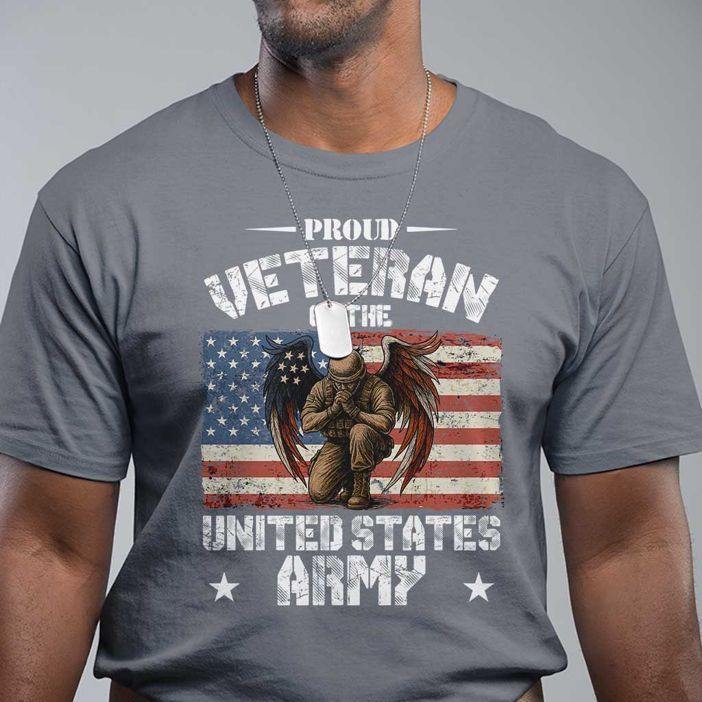 US Army Veteran Tribute T Shirt American Flag Angel Soldier Memorial TS14 Charcoal Print Your Wear