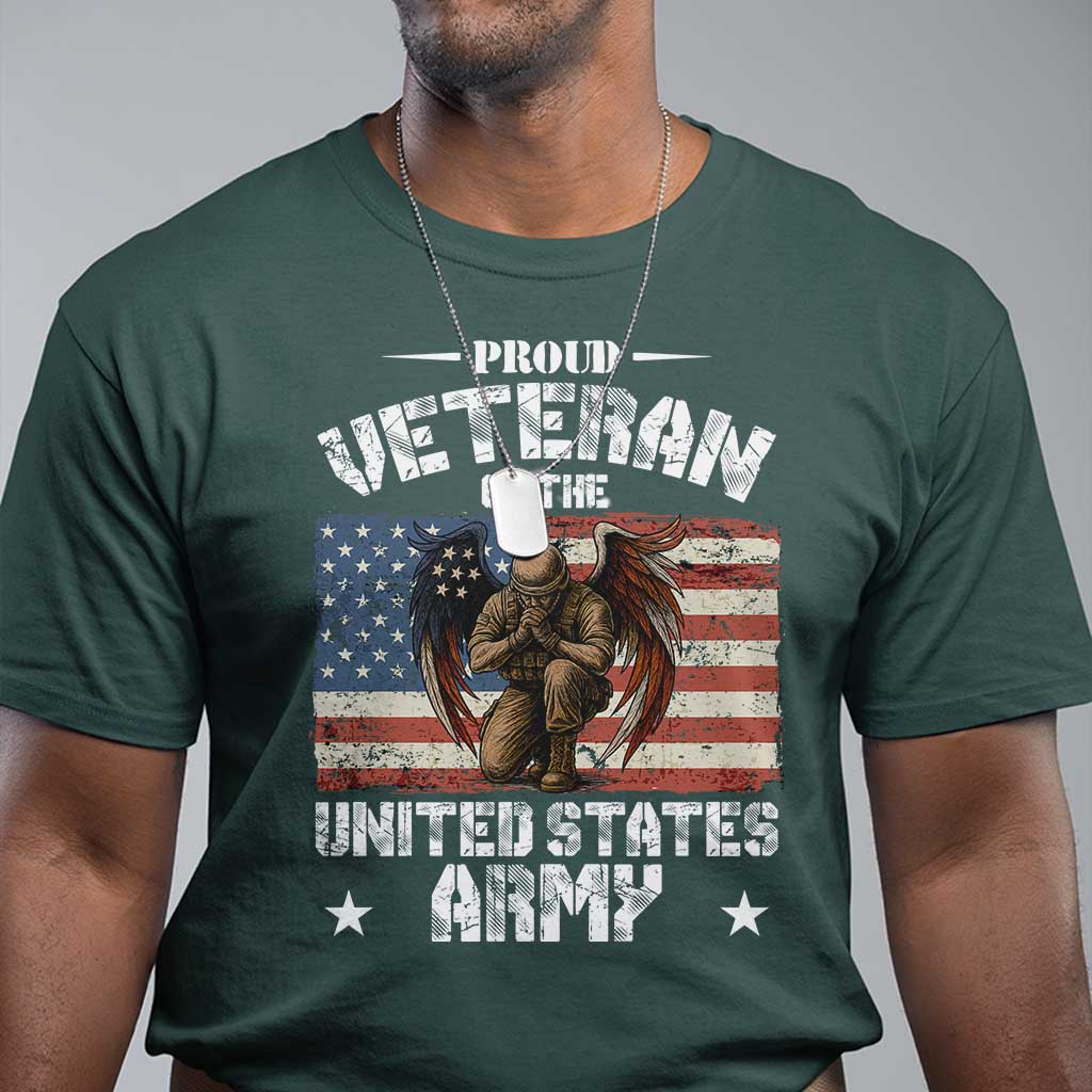 US Army Veteran Tribute T Shirt American Flag Angel Soldier Memorial TS14 Dark Forest Green Print Your Wear