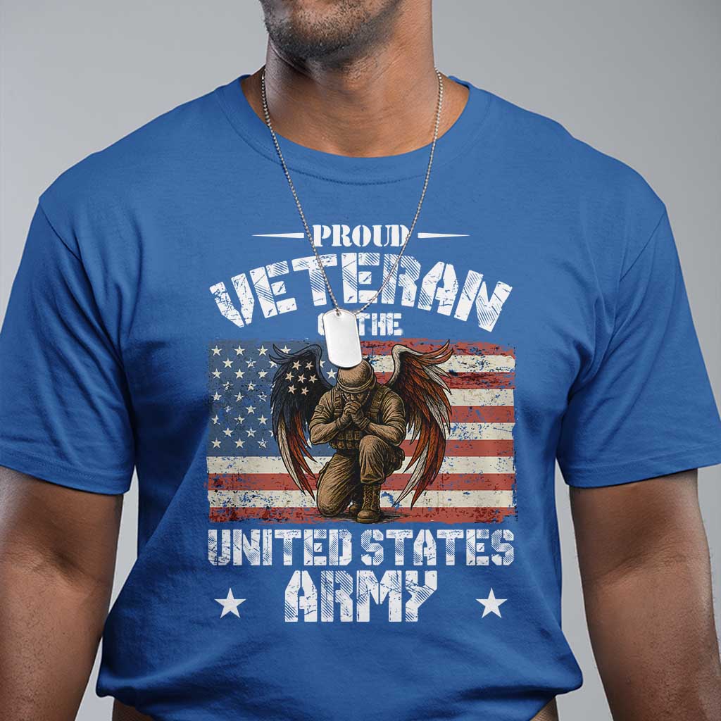 US Army Veteran Tribute T Shirt - American Flag Angel Soldier Memorial Patriotic Tee TS14 Royal Blue Print Your Wear