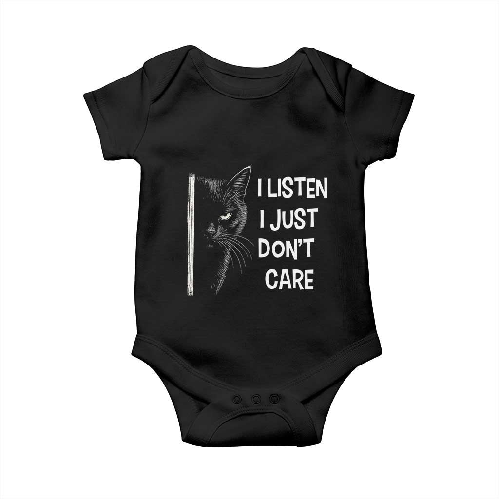 Funny Introvert Cat Baby Onesie I Listen I Just Don't Care Sarcastic Kitty Lover TS14 Black Print Your Wear