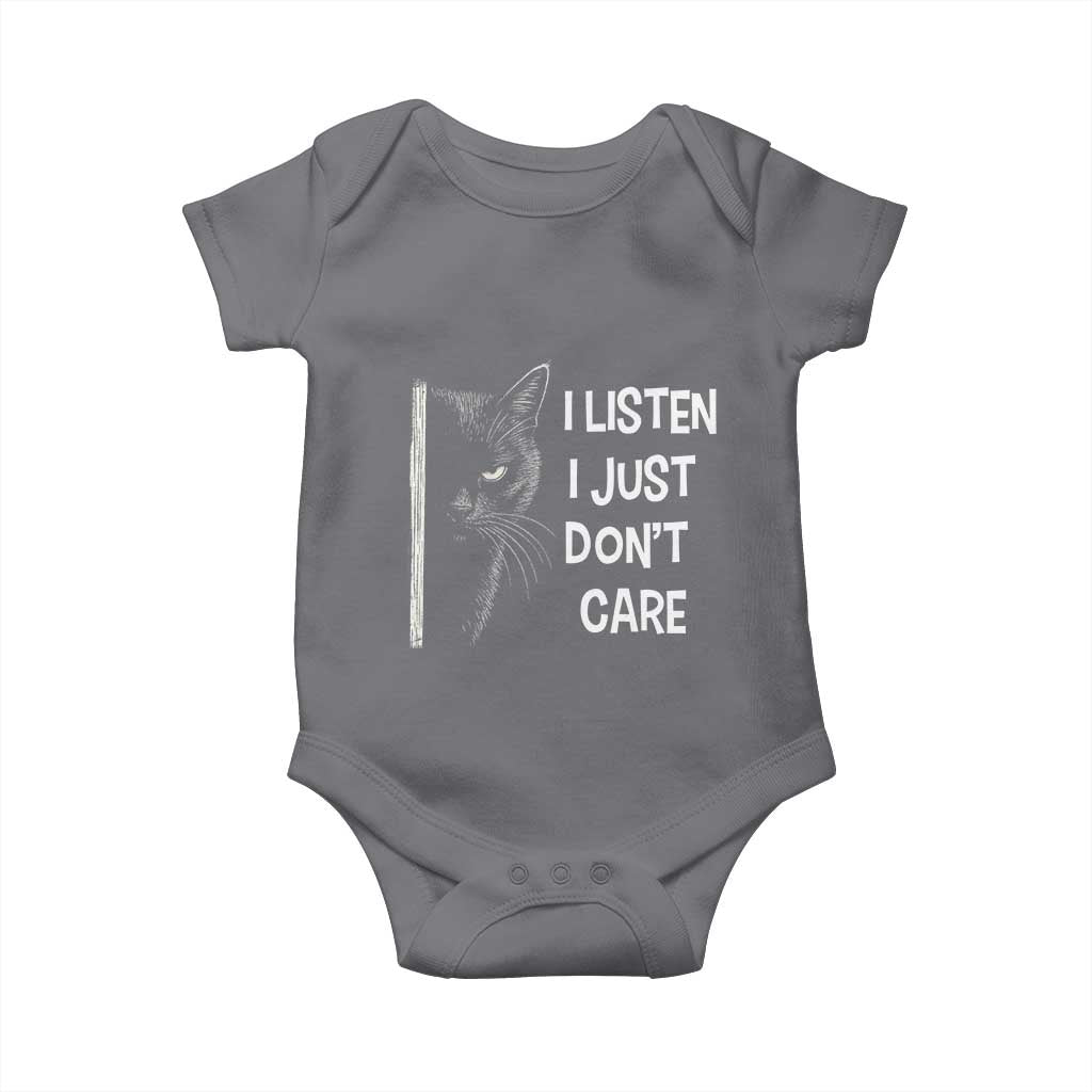 Funny Introvert Cat Baby Onesie I Listen I Just Don't Care Sarcastic Kitty Lover TS14 Charcoal Print Your Wear
