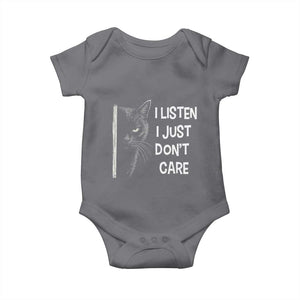 Funny Introvert Cat Baby Onesie I Listen I Just Don't Care Sarcastic Kitty Lover TS14 Charcoal Print Your Wear