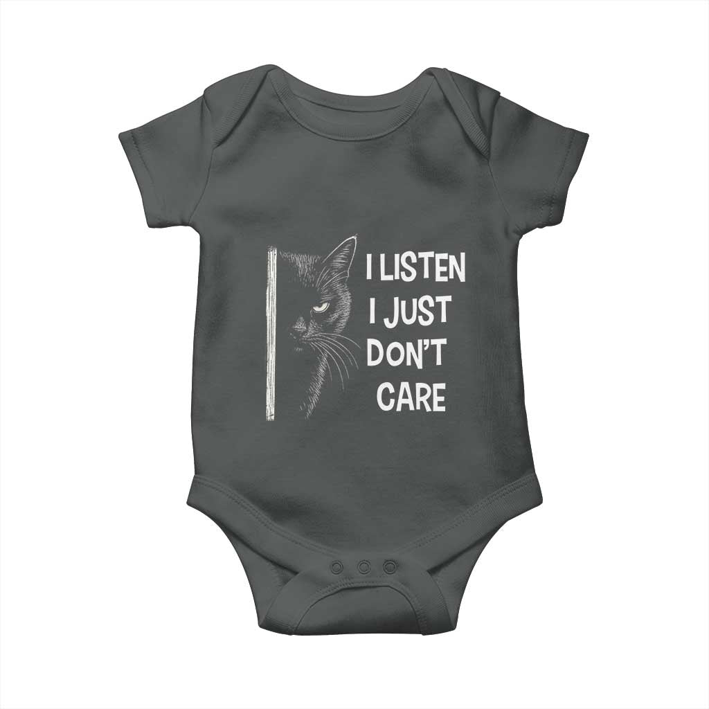 Funny Introvert Cat Baby Onesie I Listen I Just Don't Care Sarcastic Kitty Lover TS14 Dark Heather Print Your Wear