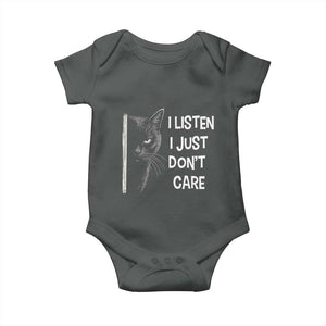 Funny Introvert Cat Baby Onesie I Listen I Just Don't Care Sarcastic Kitty Lover TS14 Dark Heather Print Your Wear