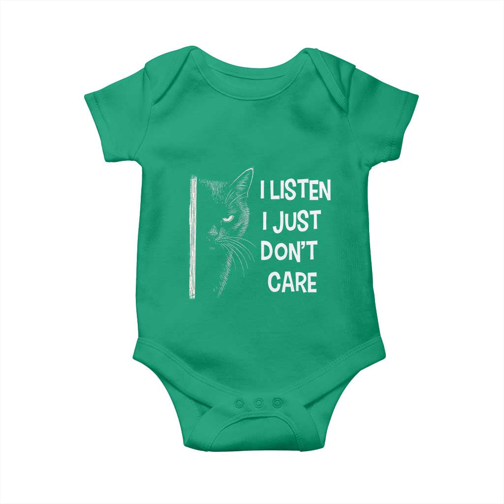 Funny Introvert Cat Baby Onesie I Listen I Just Don't Care Sarcastic Kitty Lover TS14 Irish Green Print Your Wear