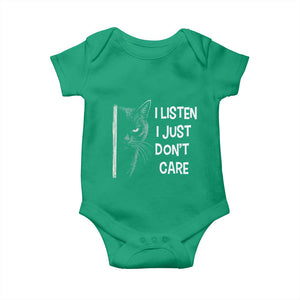 Funny Introvert Cat Baby Onesie I Listen I Just Don't Care Sarcastic Kitty Lover TS14 Irish Green Print Your Wear