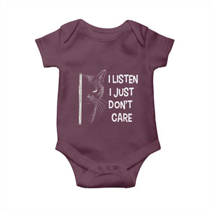 Funny Introvert Cat Baby Onesie I Listen I Just Don't Care Sarcastic Kitty Lover TS14 Maroon Print Your Wear
