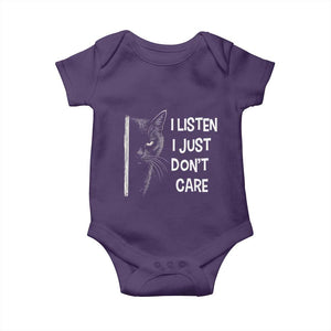 Funny Introvert Cat Baby Onesie I Listen I Just Don't Care Sarcastic Kitty Lover TS14 Purple Print Your Wear