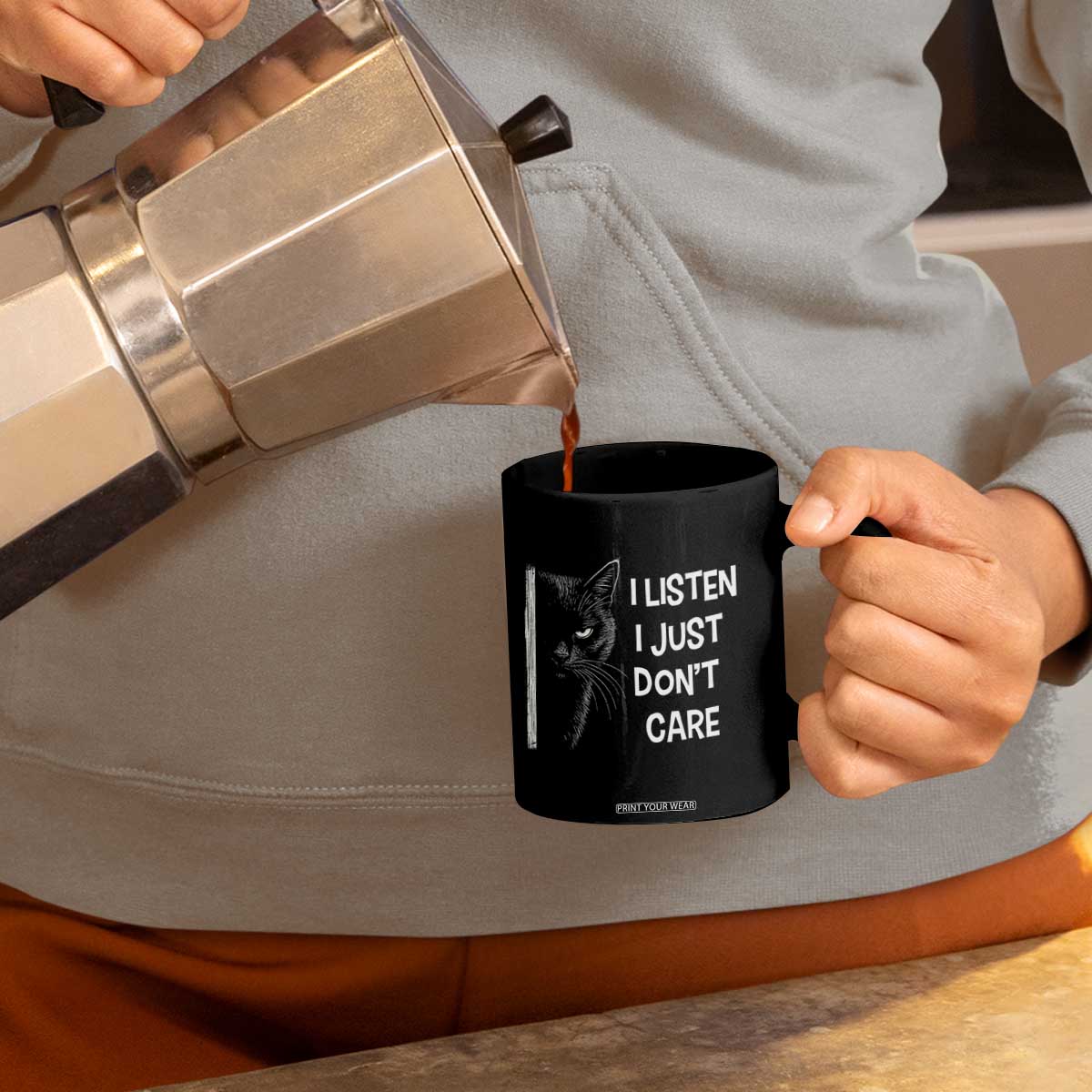 Funny Introvert Cat Coffee Mug I Listen I Just Don't Care Sarcastic Kitty Lover TS14 Print Your Wear