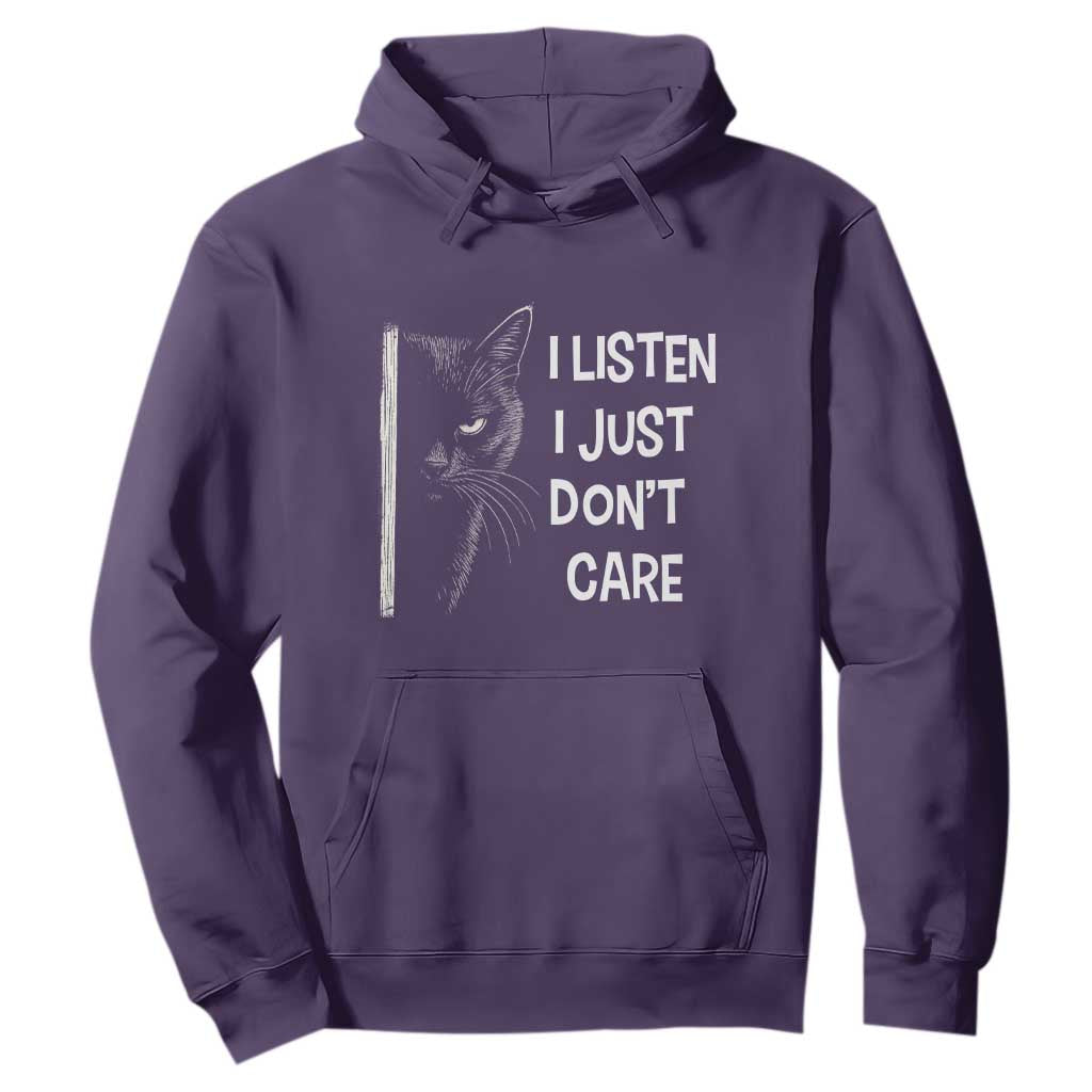 Funny Introvert Cat Hoodie I Listen I Just Don't Care Sarcastic Kitty Lover TS14 Purple Print Your Wear