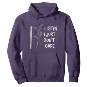 Funny Introvert Cat Hoodie I Listen I Just Don't Care Sarcastic Kitty Lover TS14 Purple Print Your Wear
