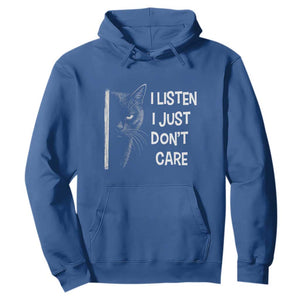 Funny Introvert Cat Hoodie I Listen I Just Don't Care Sarcastic Kitty Lover TS14 Royal Blue Print Your Wear