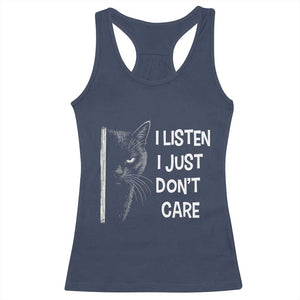 Funny Introvert Cat Racerback Tank Top I Listen I Just Don't Care Sarcastic Kitty Lover TS14 Navy Print Your Wear