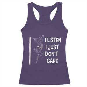 Funny Introvert Cat Racerback Tank Top I Listen I Just Don't Care Sarcastic Kitty Lover TS14 Purple Print Your Wear