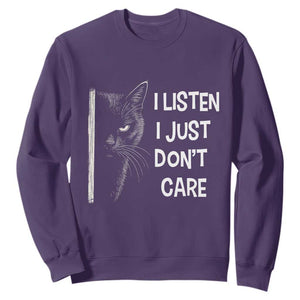 Funny Introvert Cat Sweatshirt I Listen I Just Don't Care Sarcastic Kitty Lover TS14 Purple Print Your Wear