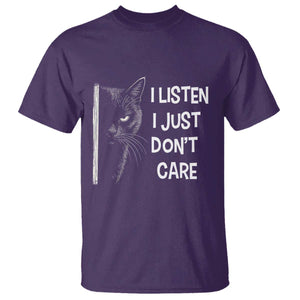 Funny Introvert Cat T Shirt I Listen I Just Don't Care Sarcastic Kitty Lover TS14 Purple Print Your Wear