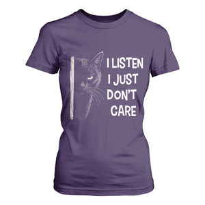 Funny Introvert Cat T Shirt For Women I Listen I Just Don't Care Sarcastic Kitty Lover TS14 Purple Print Your Wear