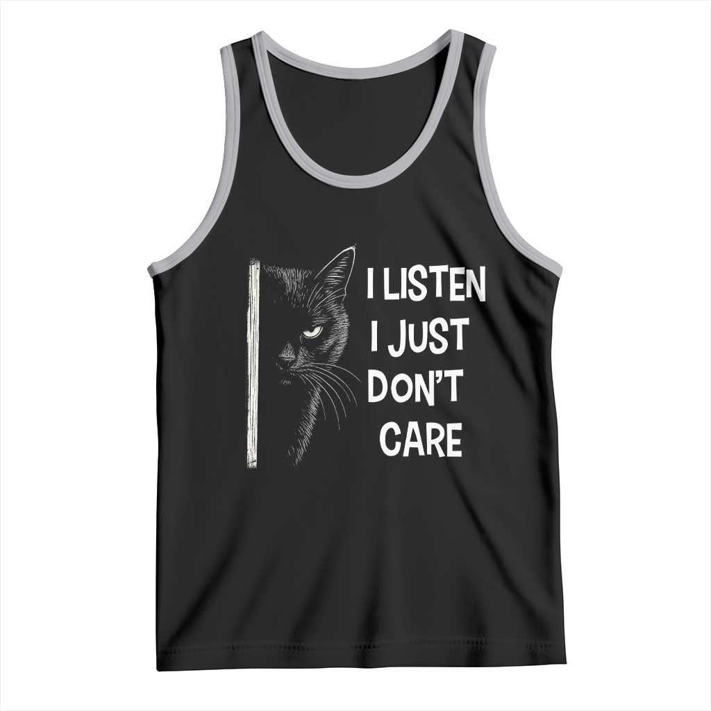 Funny Introvert Cat Tank Top I Listen I Just Don't Care Sarcastic Kitty Lover TS14 Black Athletic Heather Print Your Wear