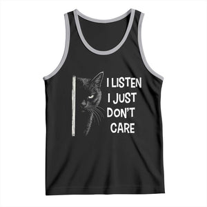 Funny Introvert Cat Tank Top I Listen I Just Don't Care Sarcastic Kitty Lover TS14 Black Athletic Heather Print Your Wear
